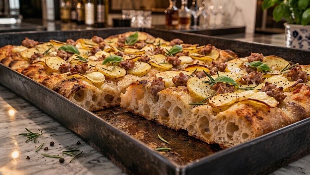 Pizza in teglia Patate e Salsiccia